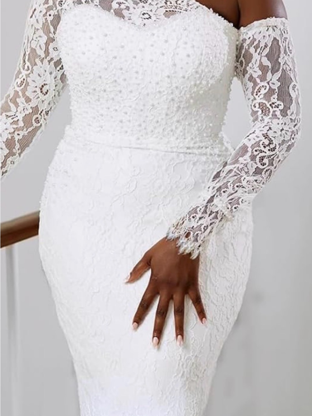 Elegant White Lace Off-Shoulder Wedding Dress